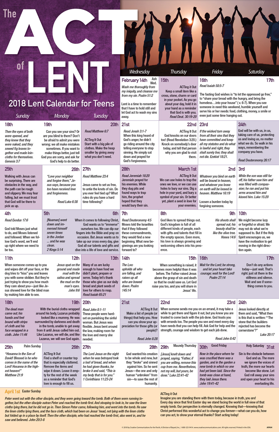 Lent 2018 Teen Calendar Product/Goods Creative Communications