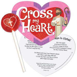 Cross My Heart! Valentines Day Candy Card with Sucker (Set of 12)
